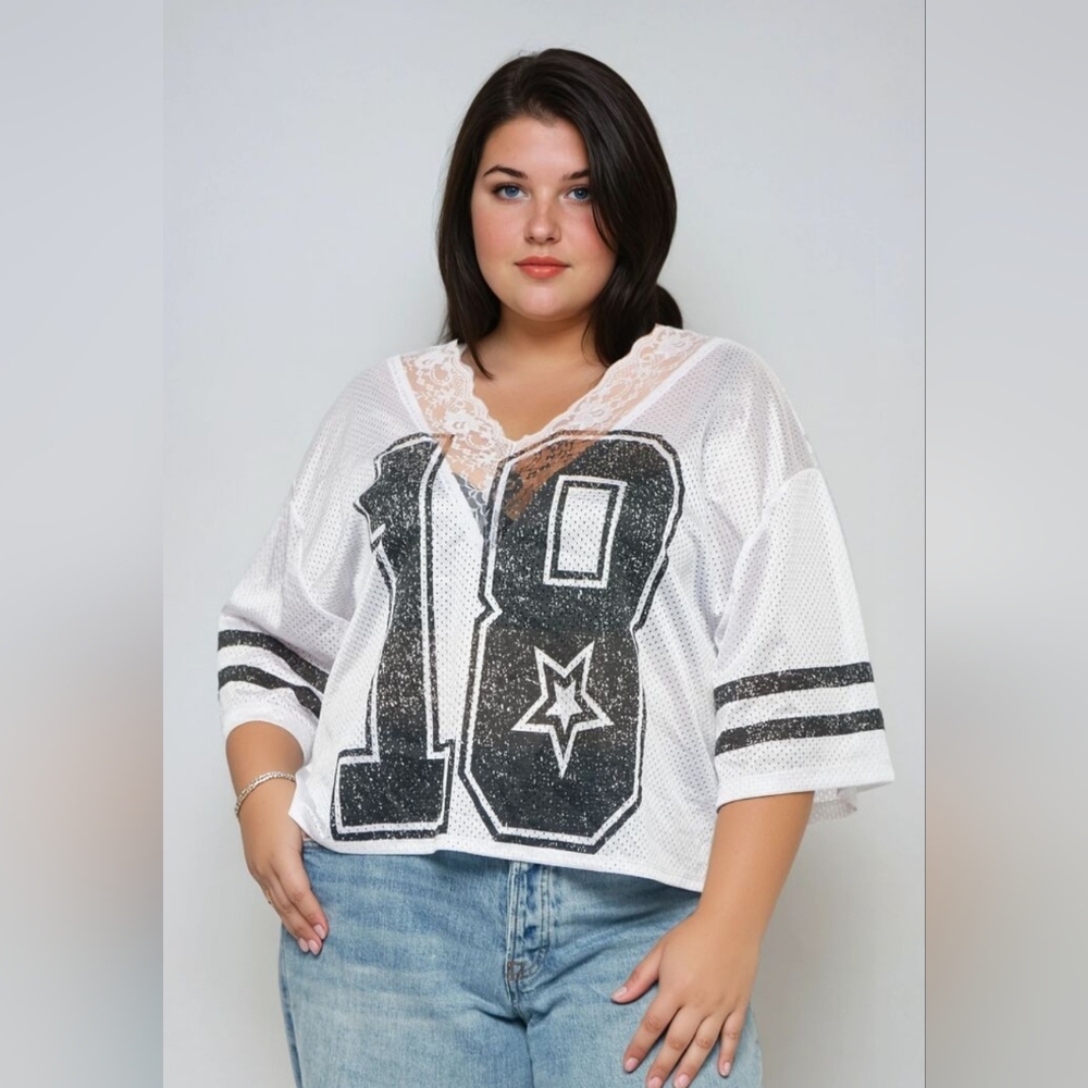 Derek Heart White Cropped Jersey Lace Trim NWT - Picture 6 of 6